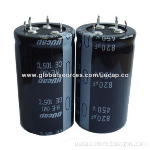 UUcap 450V 820uF Snap-in Aluminum Electrolytic Capacitor, 4 Terminals 3000h Lifetime 105°C
